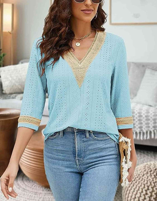 Load image into Gallery viewer, V-Neck Eyelet Blouse
