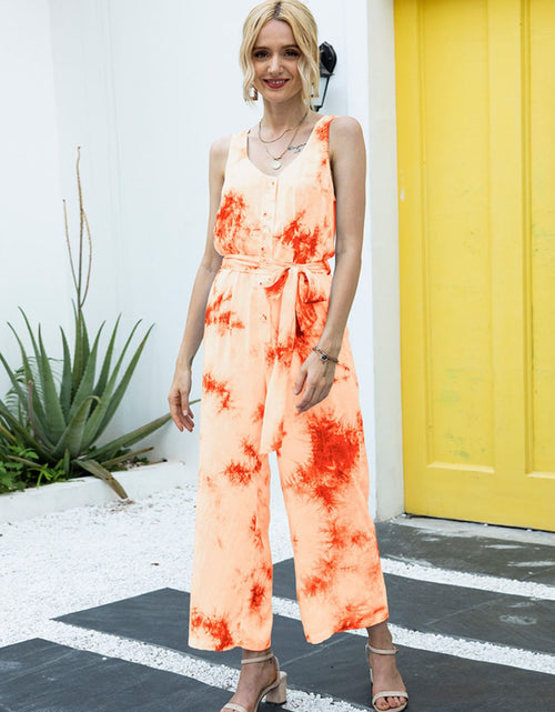 Load image into Gallery viewer, Ivy Lane Tie-Dye Tie Waist Sleeveless Jumpsuit
