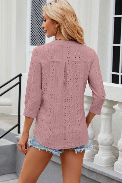Load image into Gallery viewer, Eyelet Notched Knit Jacquard Top
