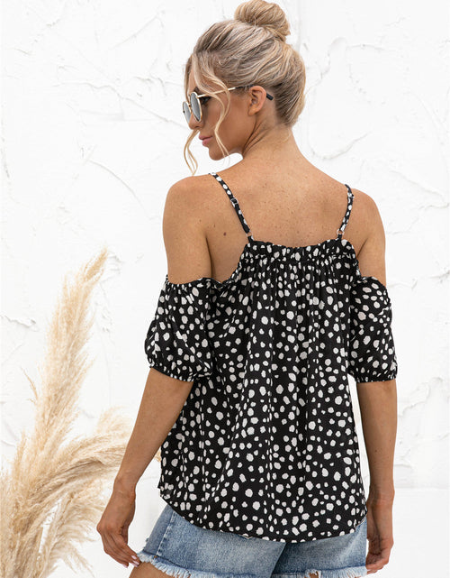 Load image into Gallery viewer, Printed Cold-Shoulder Frill Trim Blouse
