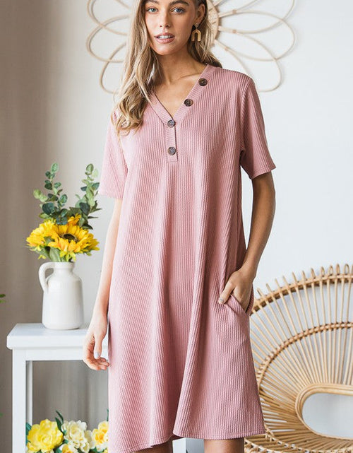 Load image into Gallery viewer, Heimish Full Size Solid Ribbed Mini Dress with Button Plus Size
