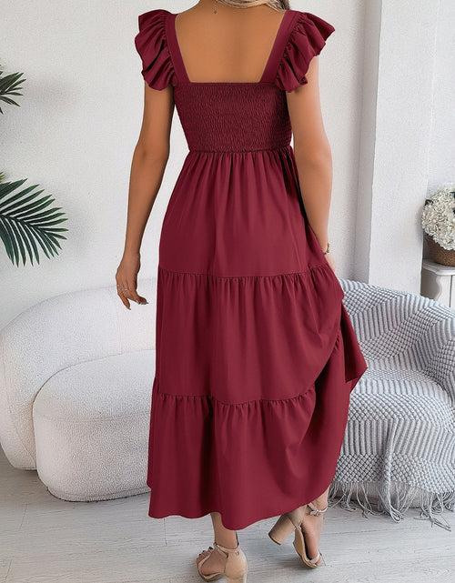 Load image into Gallery viewer, Smocked Square Neck Cap Sleeve Midi Dress
