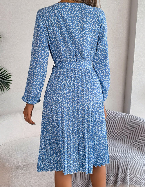 Load image into Gallery viewer, Ditsy Floral Tie Waist Pleated Dress
