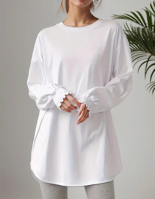 Load image into Gallery viewer, Smocked Cuff Round Neck Long Sleeve T-Shirt
