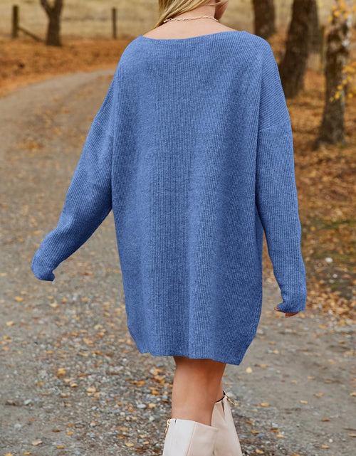 Load image into Gallery viewer, V-Neck Dropped Shoulder Sweater Dress
