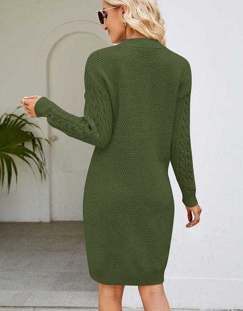 Load image into Gallery viewer, Cable-Knit Long Sleeve Sweater Dress
