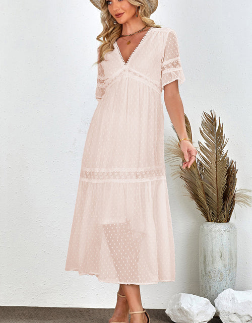 Load image into Gallery viewer, Swiss Dot V-Neck Short Sleeve Midi Dress
