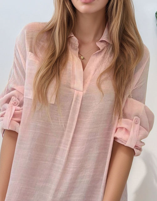 Load image into Gallery viewer, Full Size Side Slit Roll-Tab Sleeve Mini Shirt Dress Plus Size
