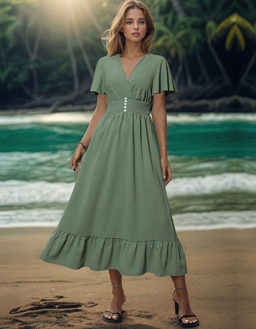 Load image into Gallery viewer, Perfee Surplice Flutter Sleeve Midi Dress
