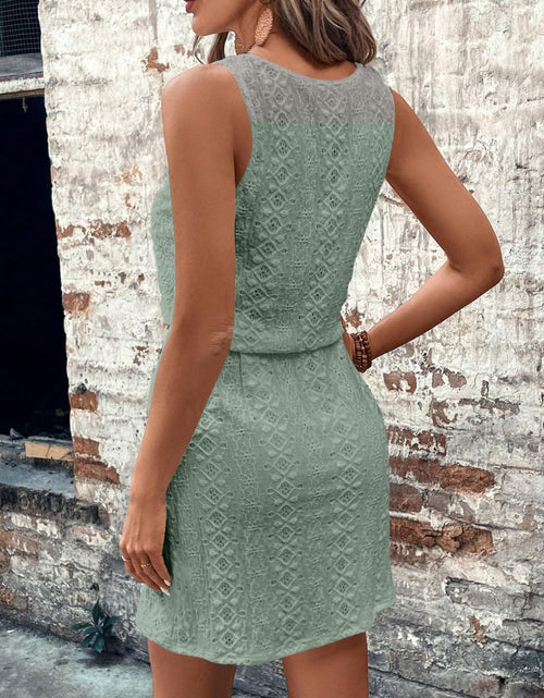 Load image into Gallery viewer, Eyelet Drawstring Round Neck Sleeveless Dress
