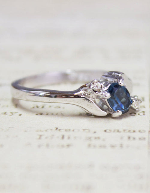 Load image into Gallery viewer, Vintage Ring Sapphire &amp; Clear Austrian Crystals 18k White Gold Electroplated September Birthstone by PVD Vintage Jewelry
