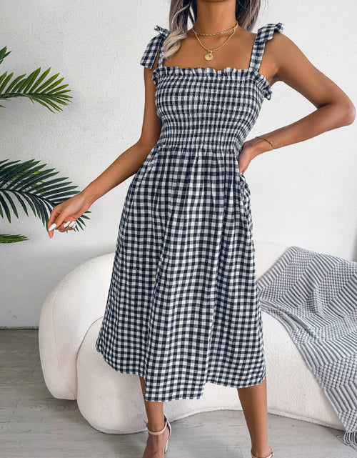 Load image into Gallery viewer, Frill Plaid Square Neck Midi Dress
