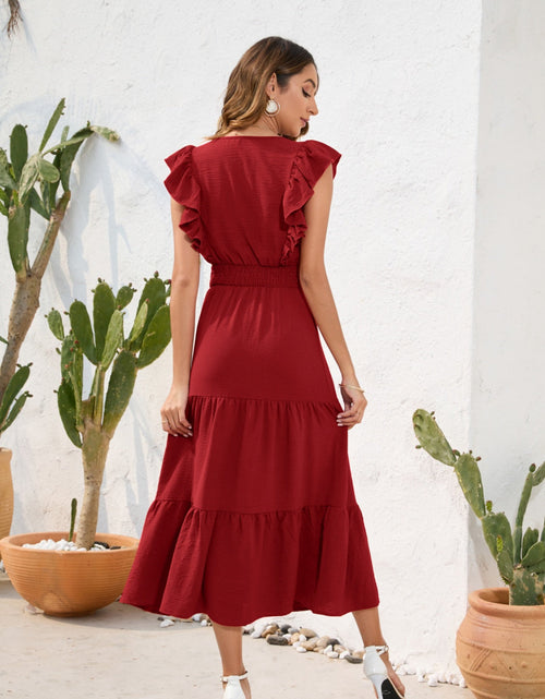 Load image into Gallery viewer, Tiered Ruffled V-Neck Cap Sleeve Dress
