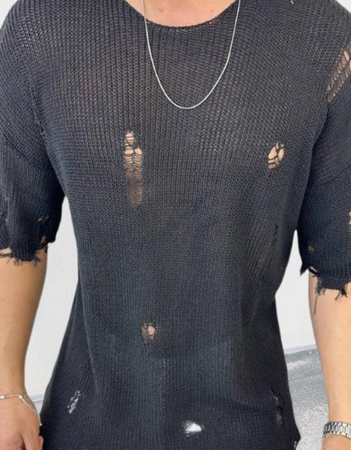 Load image into Gallery viewer, Men's Distressed Round Neck Knit Top
