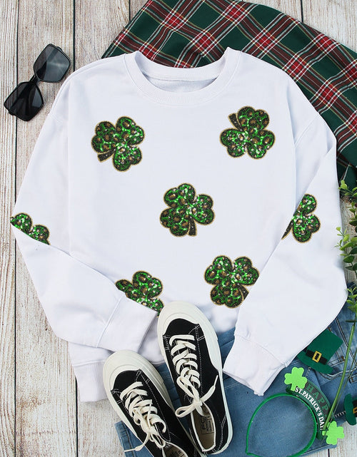 Load image into Gallery viewer, Sequin Lucky Clover Long Sleeve Sweatshirt
