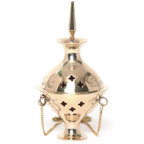 Load image into Gallery viewer, Hanging Brass Burner for cone incense and resins-  4", 6" and 8" by OMSutra
