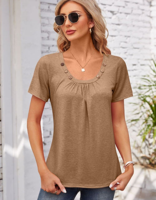 Load image into Gallery viewer, Decorative Button Scoop Neck T-Shirt
