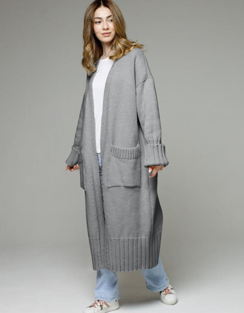 Load image into Gallery viewer, Pocketed Open Front Dropped Shoulder Cardigan
