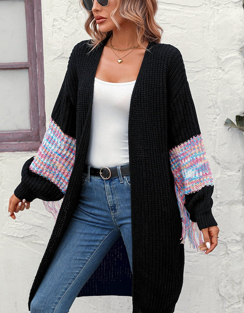 Load image into Gallery viewer, Fringe Sleeve Dropped Shoulder Cardigan

