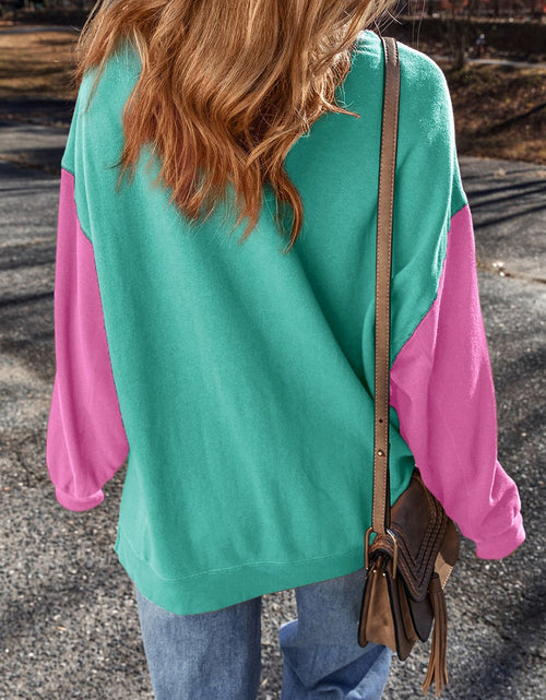 Load image into Gallery viewer, Contrast Round Neck Long Sleeve Sweatshirt
