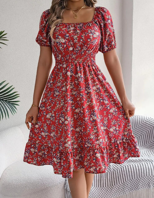 Load image into Gallery viewer, Ruffled Hem Floral Puff Sleeve Dress
