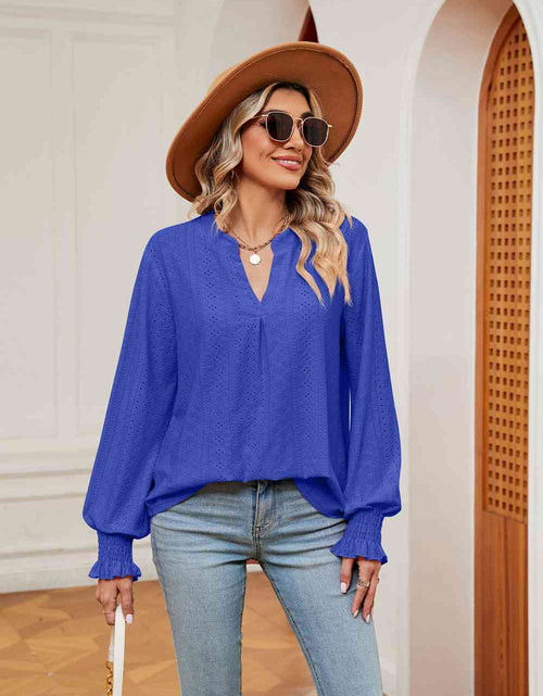 Load image into Gallery viewer, Notched Neck Flounce Sleeve Blouse
