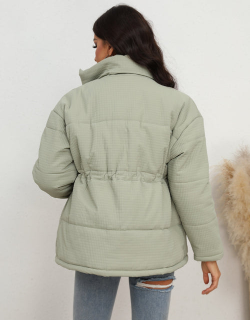 Load image into Gallery viewer, Drawstring Waist Zip-Up Puffer Jacket
