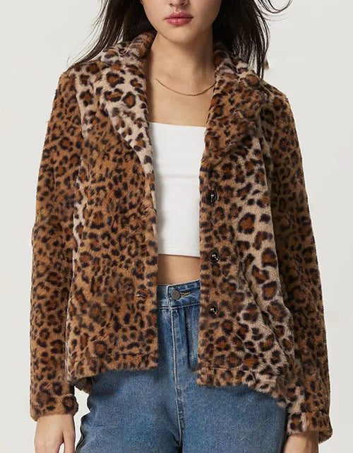 Load image into Gallery viewer, Fuzzy Leopard Collared Neck Jacket
