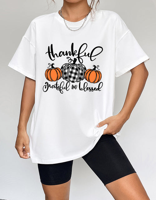 Load image into Gallery viewer, Round Neck Short Sleeve Fall Season Graphic T-Shirt

