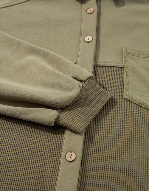 Load image into Gallery viewer, Waffle-Knit Collared Neck Long Sleeve Shacket
