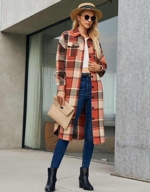 Load image into Gallery viewer, Plaid Pocketed Button Up Trench Coat
