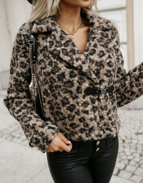 Load image into Gallery viewer, Fuzzy Animal Print Collared Neck Coat
