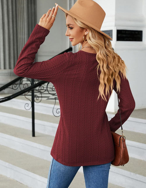Load image into Gallery viewer, Cable-Knit Long Sleeve V-Neck T-Shirt
