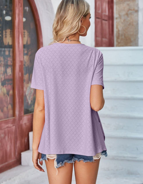 Load image into Gallery viewer, Eyelet Open Front Short Sleeve Cover Up
