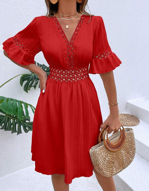 Load image into Gallery viewer, Cutout V-Neck Flounce Sleeve Mini Dress
