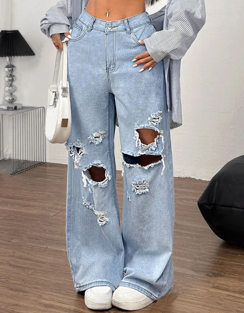 Load image into Gallery viewer, Distressed Wide Leg Jeans with Pockets
