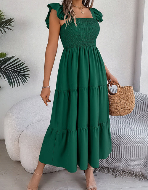Load image into Gallery viewer, Smocked Square Neck Cap Sleeve Midi Dress
