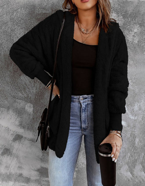 Load image into Gallery viewer, Open Front Hooded Faux Fur Outwear with Pockets
