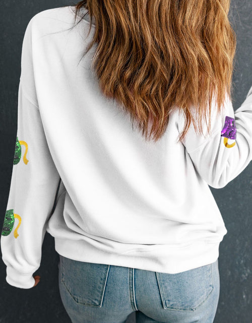 Load image into Gallery viewer, Sequin Round Neck Long Sleeve Sweatshirt
