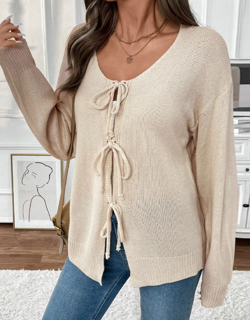 Load image into Gallery viewer, Perfee Tied Round Neck Long Sleeve Cardigan
