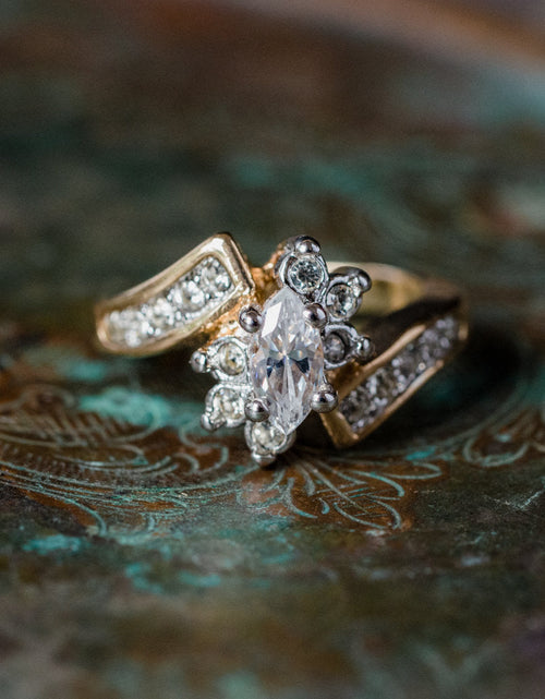 Load image into Gallery viewer, Vintage 1980s Ring Zirconia with Clear Austrian Crystals 18k Yellow Gold Electroplated by PVD Vintage Jewelry
