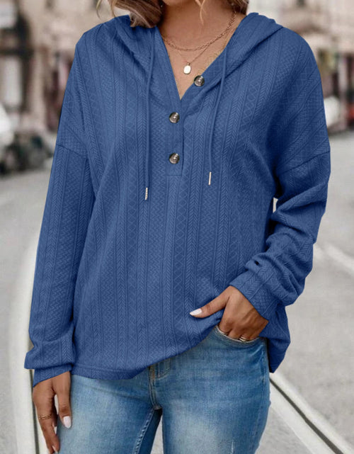 Load image into Gallery viewer, Drawstring Dropped Shoulder Long Sleeve Hoodie
