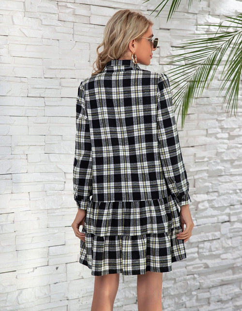 Load image into Gallery viewer, Ruffle Hem Plaid Button Down Long Sleeve Dress
