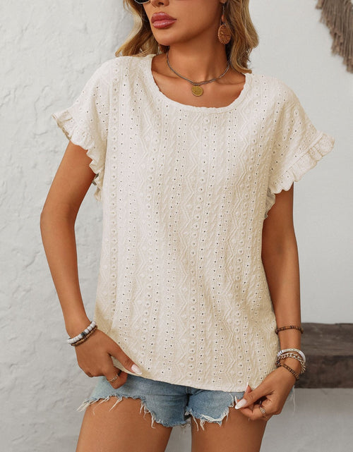 Load image into Gallery viewer, Mandy Eyelet Round Neck Short Sleeve Top
