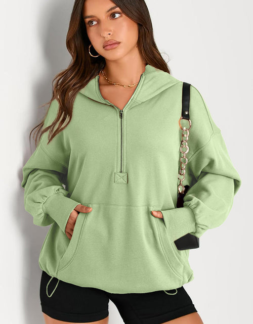 Load image into Gallery viewer, Pocketed Half Zip Long Sleeve Hoodie
