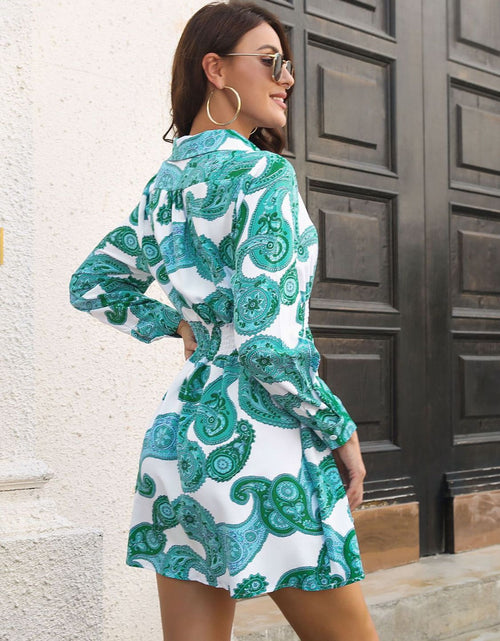 Load image into Gallery viewer, Paisley Print Johnny Collar Smocked Dress
