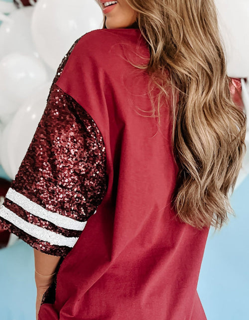 Load image into Gallery viewer, Sequin Football Round Neck Half Sleeve Oversize Top
