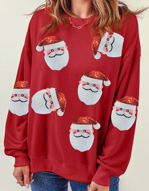Load image into Gallery viewer, Sequin Santa Patch Round Neck Sweatshirt
