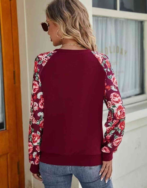 Load image into Gallery viewer, Floral Raglan Sleeve Round Neck Sweatshirt
