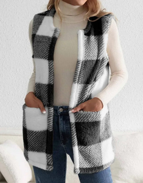 Load image into Gallery viewer, Sherpa Plaid Open Front Vest Coat
